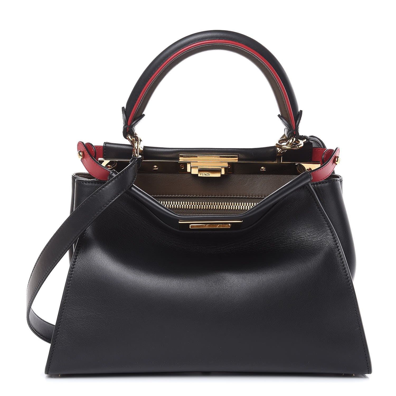 Fendi Vitello Seta Century Nappa Medium Peekaboo Iconic Defender Satchel Black Fragola Maya 1 of 16