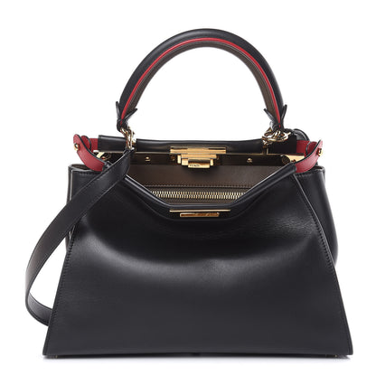 Fendi Vitello Seta Century Nappa Medium Peekaboo Iconic Defender Satchel Black Fragola Maya 1 of 16