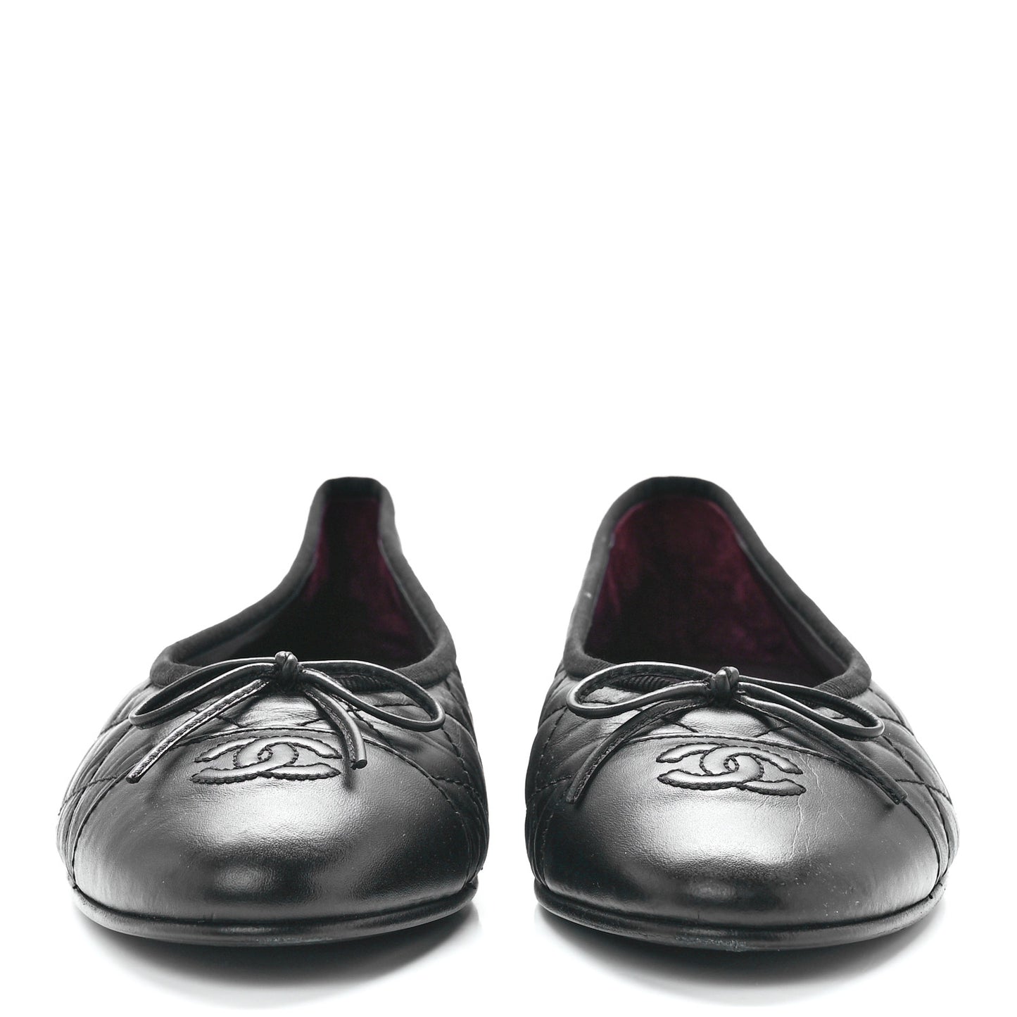 Aged Calfskin Quilted CC Cap Toe Ballerina Flats 39.5 Black