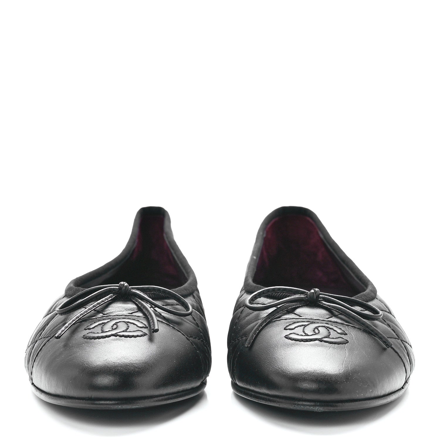 Chanel Aged Calfskin Quilted CC Cap Toe Ballerina Flats 39.5 Black 2 of 9