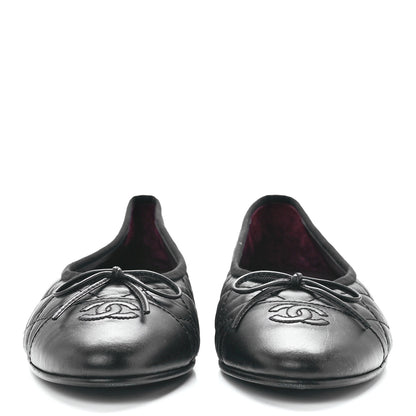 Chanel Aged Calfskin Quilted CC Cap Toe Ballerina Flats 39.5 Black 2 of 9