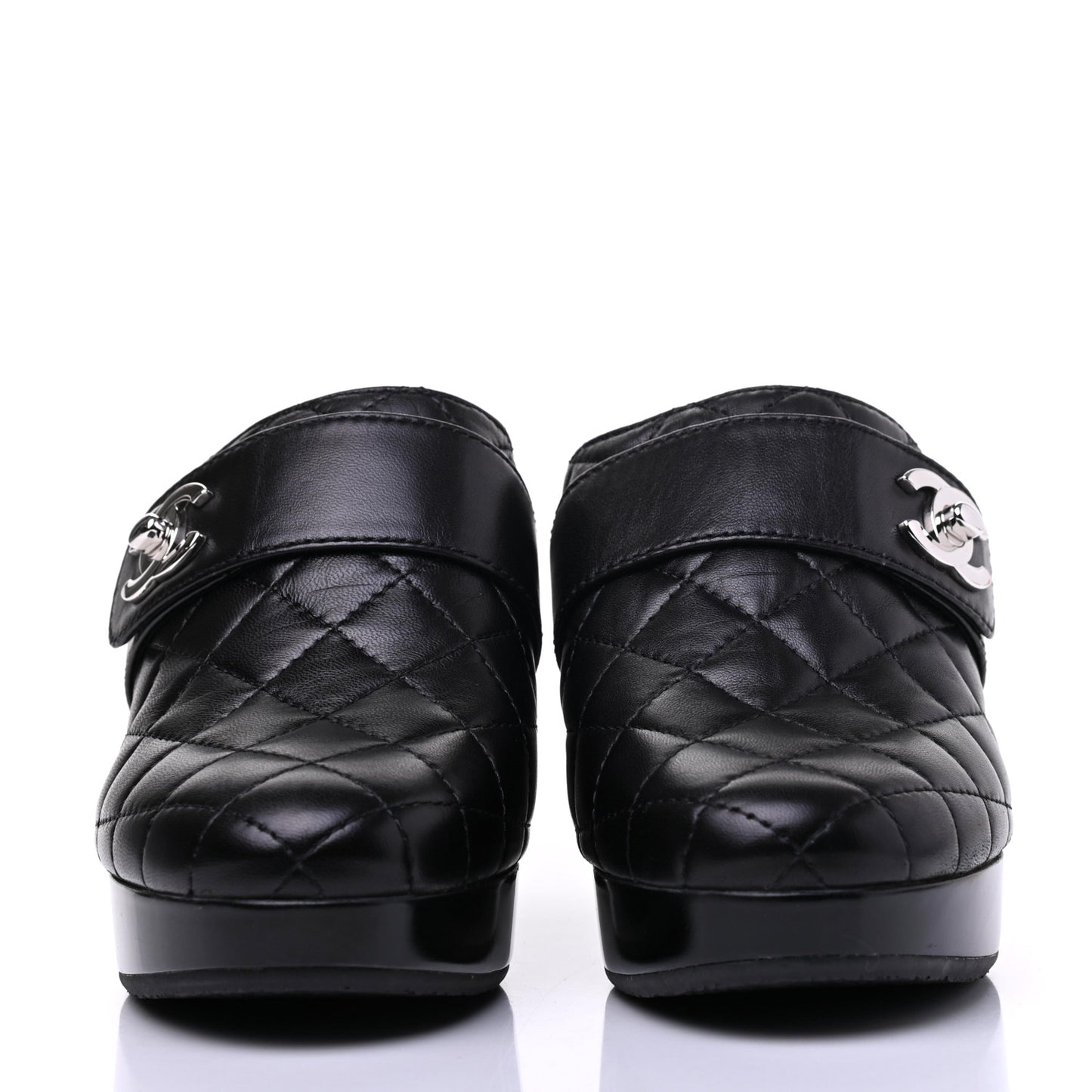 Lambskin Quilted CC Turn Lock Clogs 41.5 Black