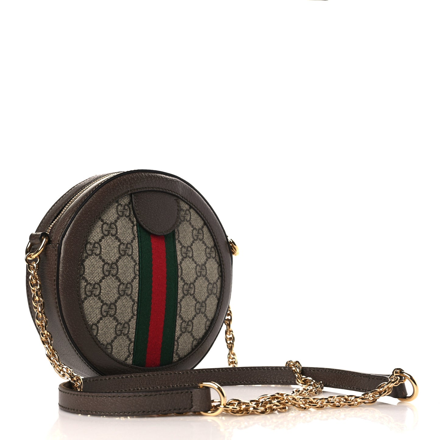GG Supreme Monogram Web Mini Ophidia Round Shoulder Bag Brown