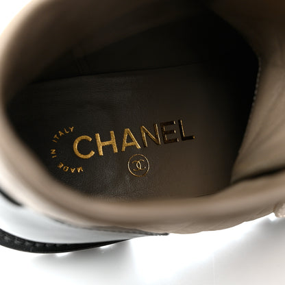 Chanel Calfskin Shiny Calfskin Quilted Lace Up Combat Boots 40.5 Dark Beige Black 8 of 9