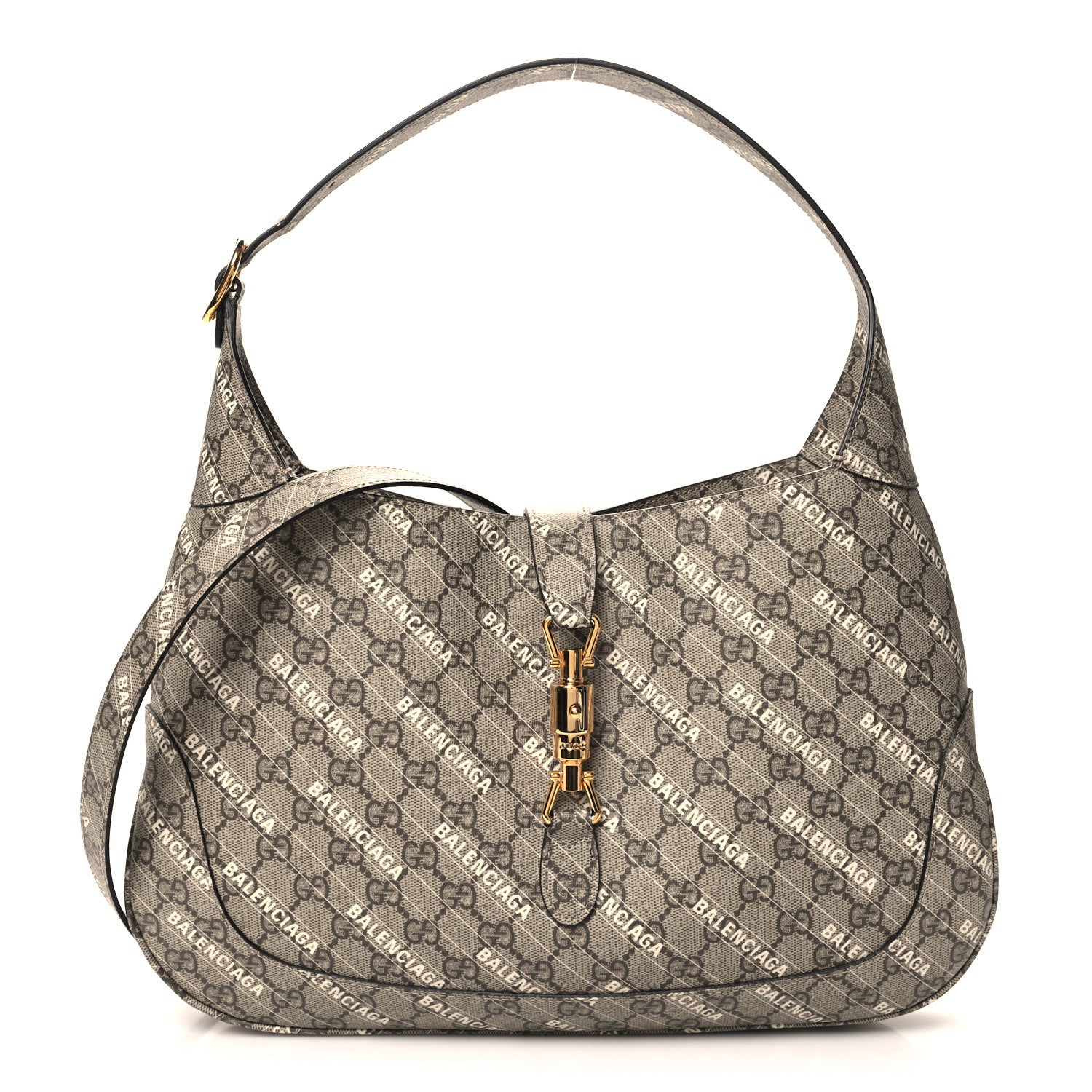 Gucci X BALENCIAGA GG Supreme Monogram Logo Print Medium Jackie 1961 Hobo Beige Ebony 1 of 10