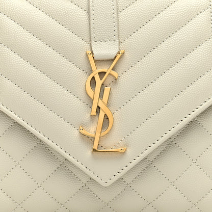 Saint Laurent Grain De Poudre Textured Mixed Matelasse Medium Triquilt Monogram Satchel Crema Soft 7 of 9