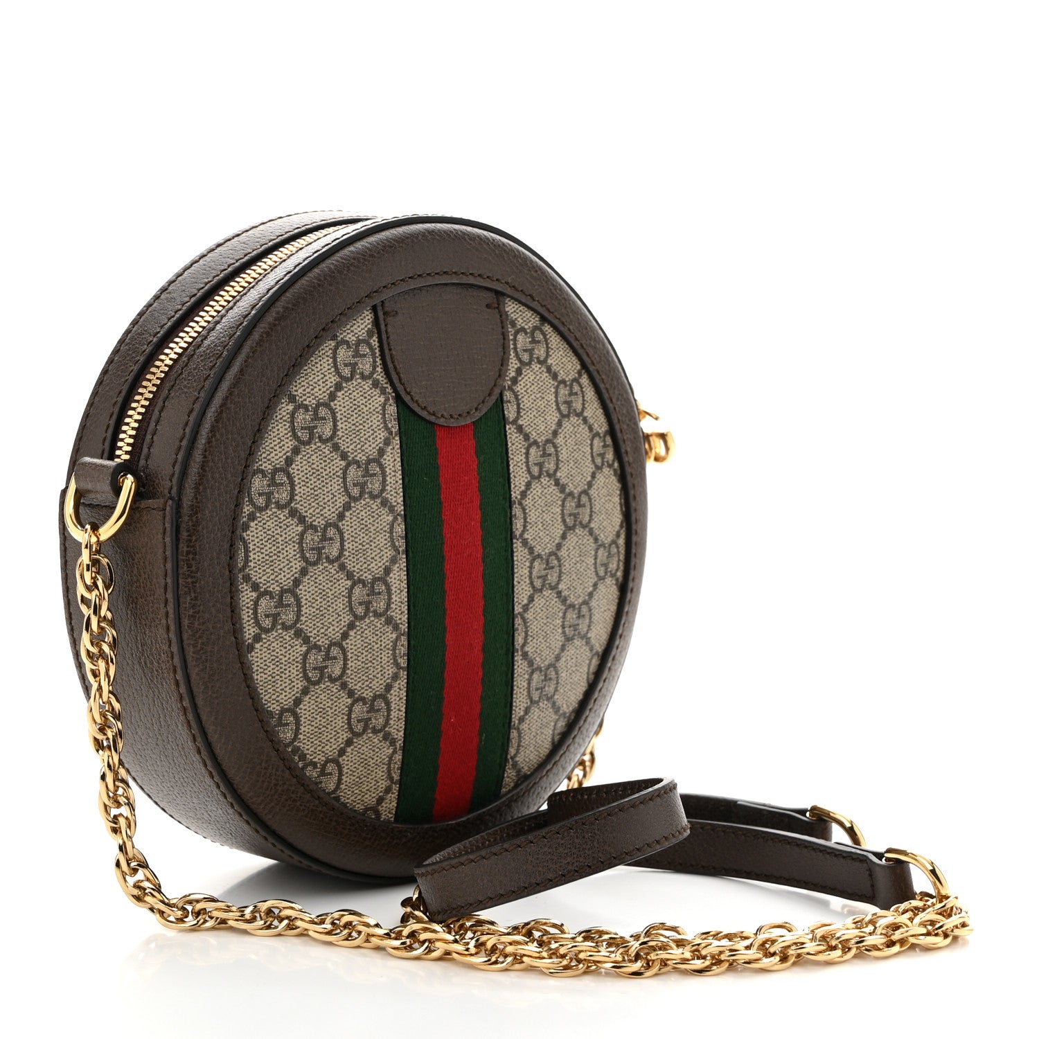 Gucci GG Supreme Monogram Web Mini Ophidia Round Shoulder Bag Brown 3 of 11