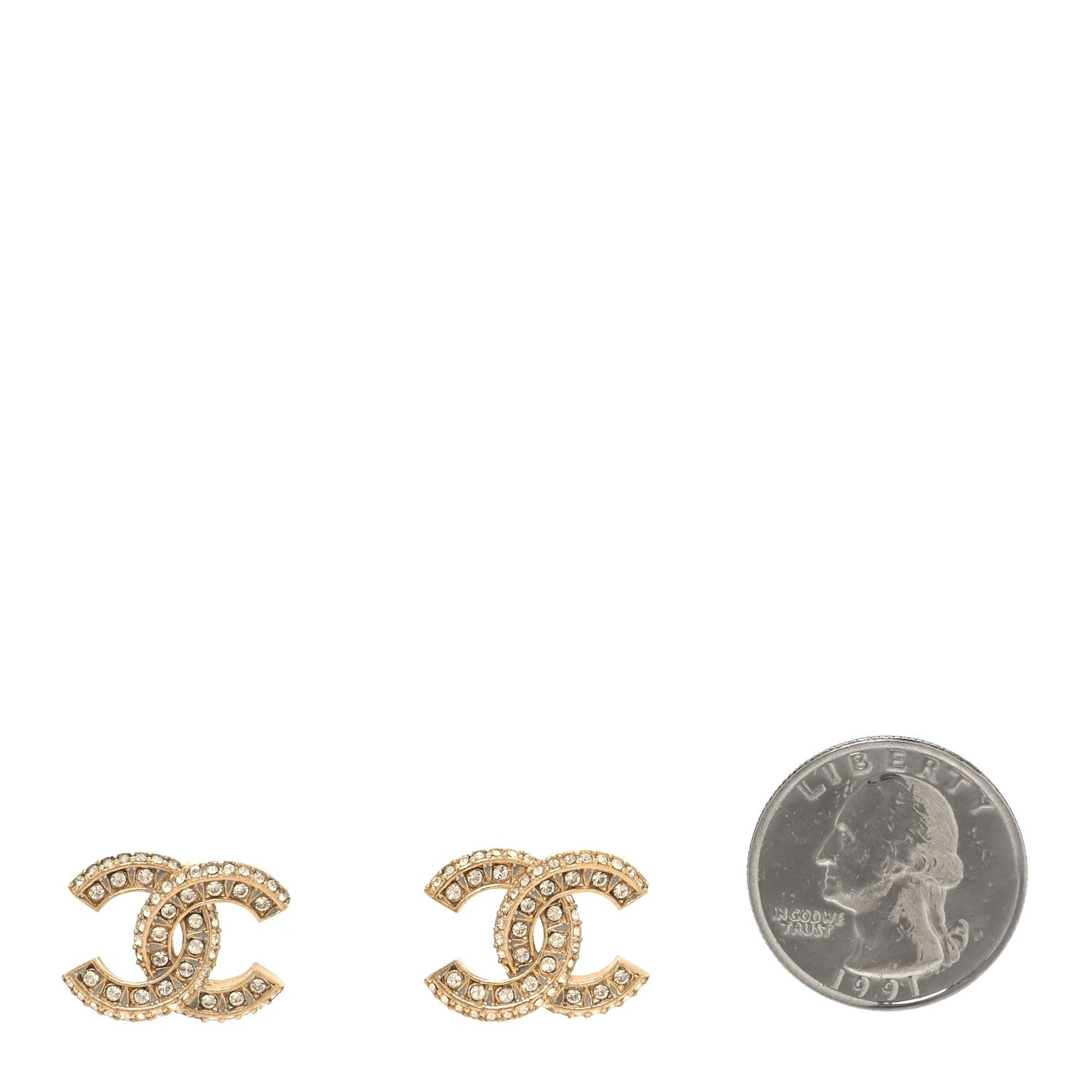 Chanel Crystal Timeless CC Earrings Light Gold 2 of 4