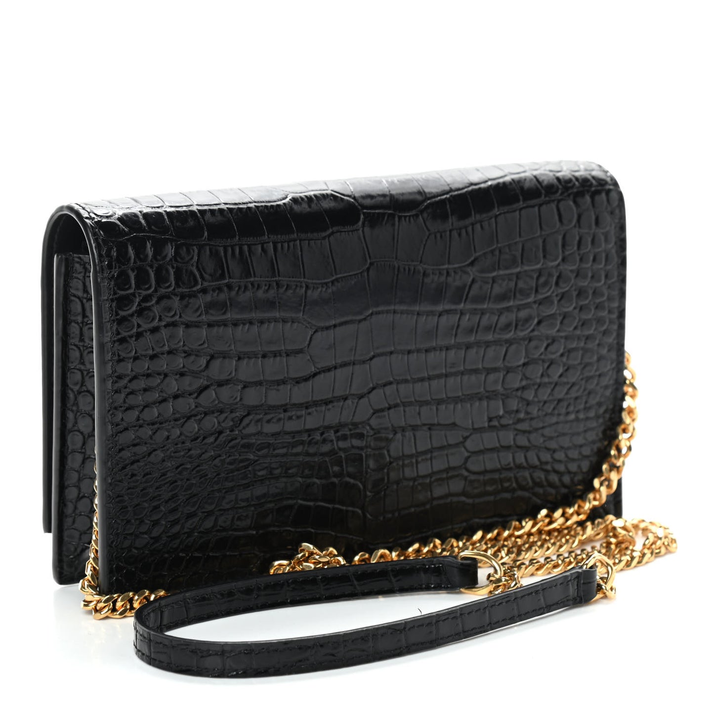 Calfskin Crocodile Embossed Kate Monogram Tassel Chain Wallet Black