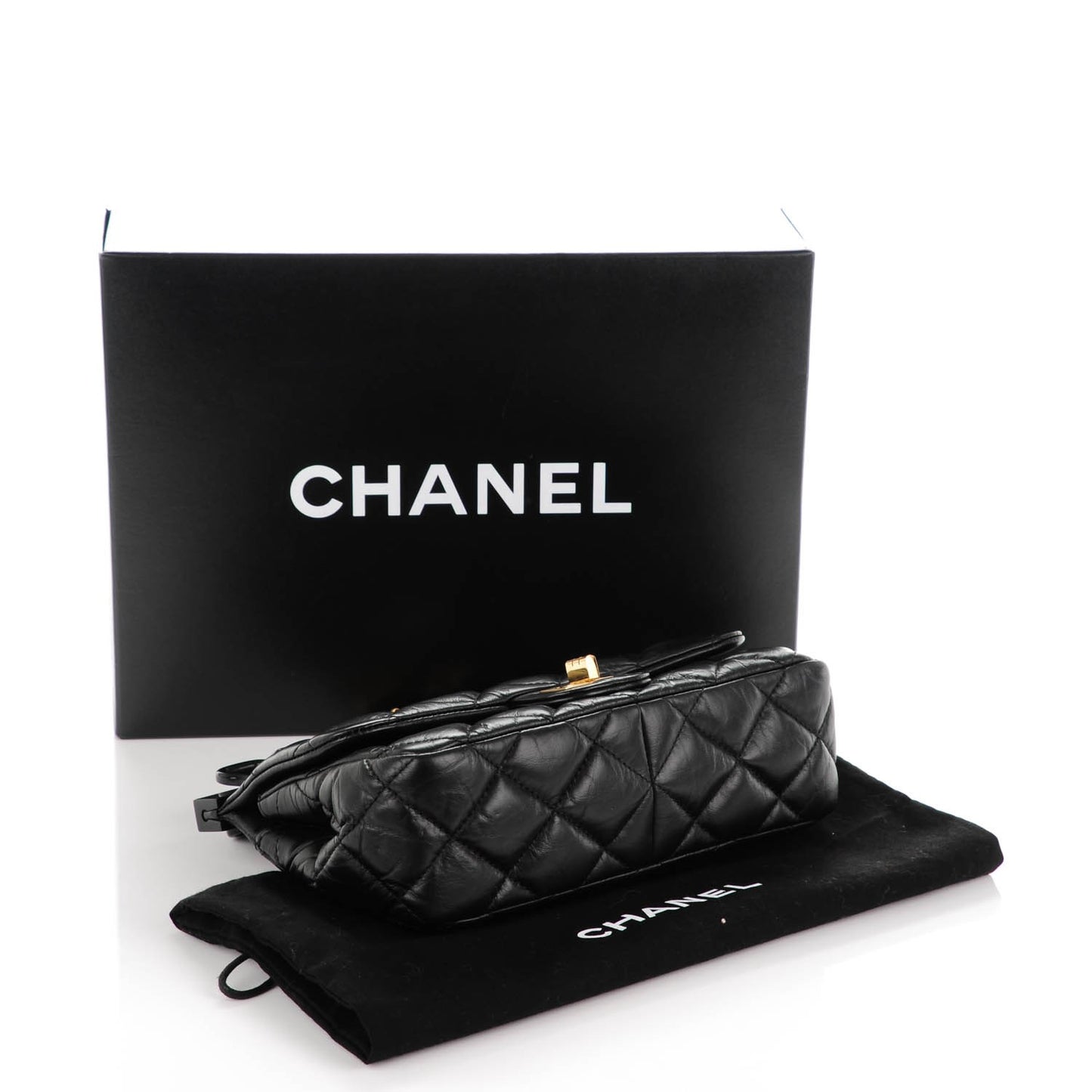 Aged Calfskin Quilted 2.55 Reissue Mini Hanger Flap Black