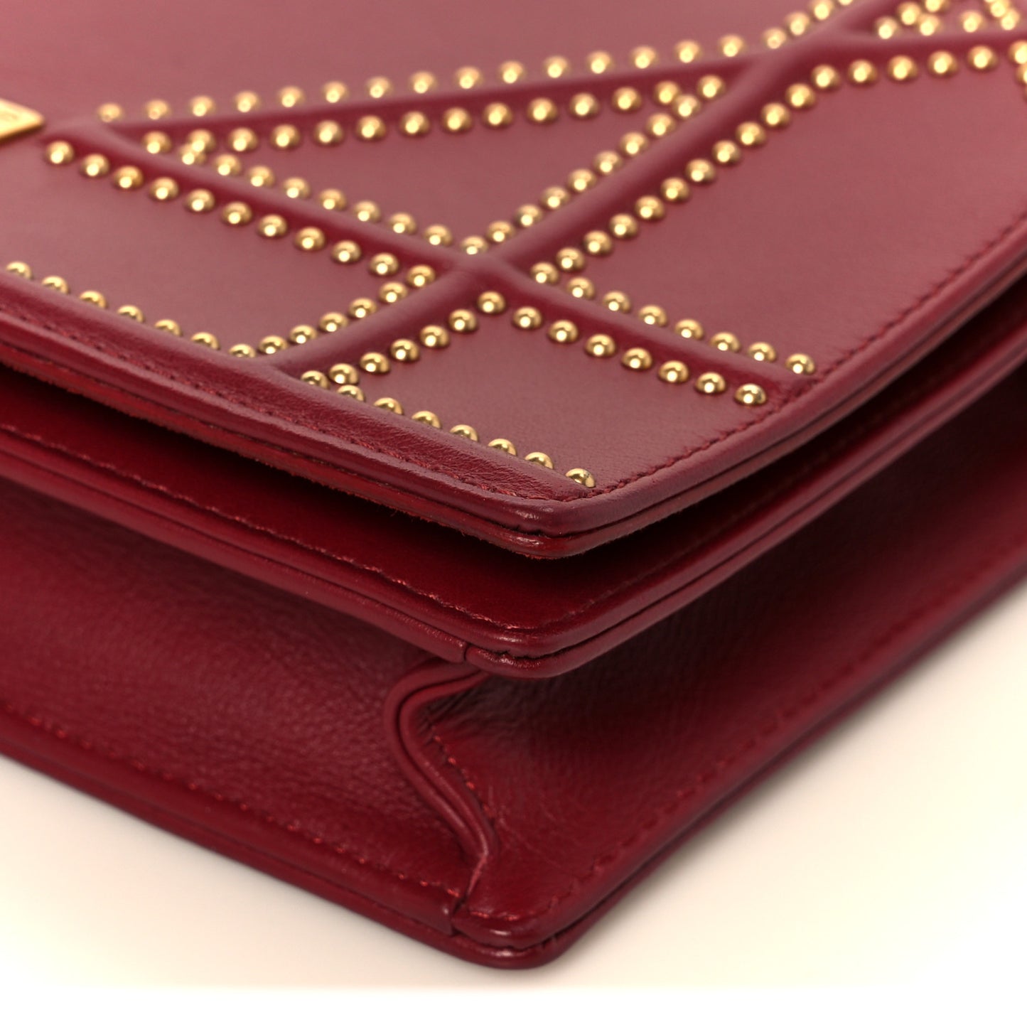 Calfskin Studded Diorama Wallet On Chain Burgundy