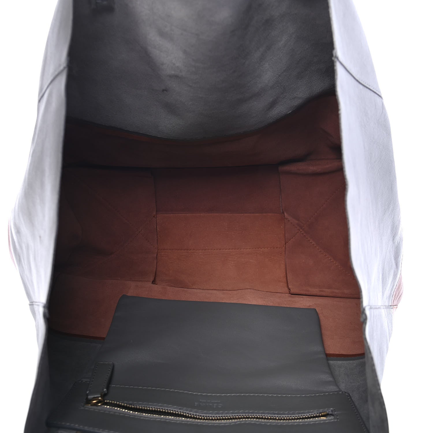 Celine Lambskin Horizontal Bi-Color Cabas Grey Cognac 5 of 14