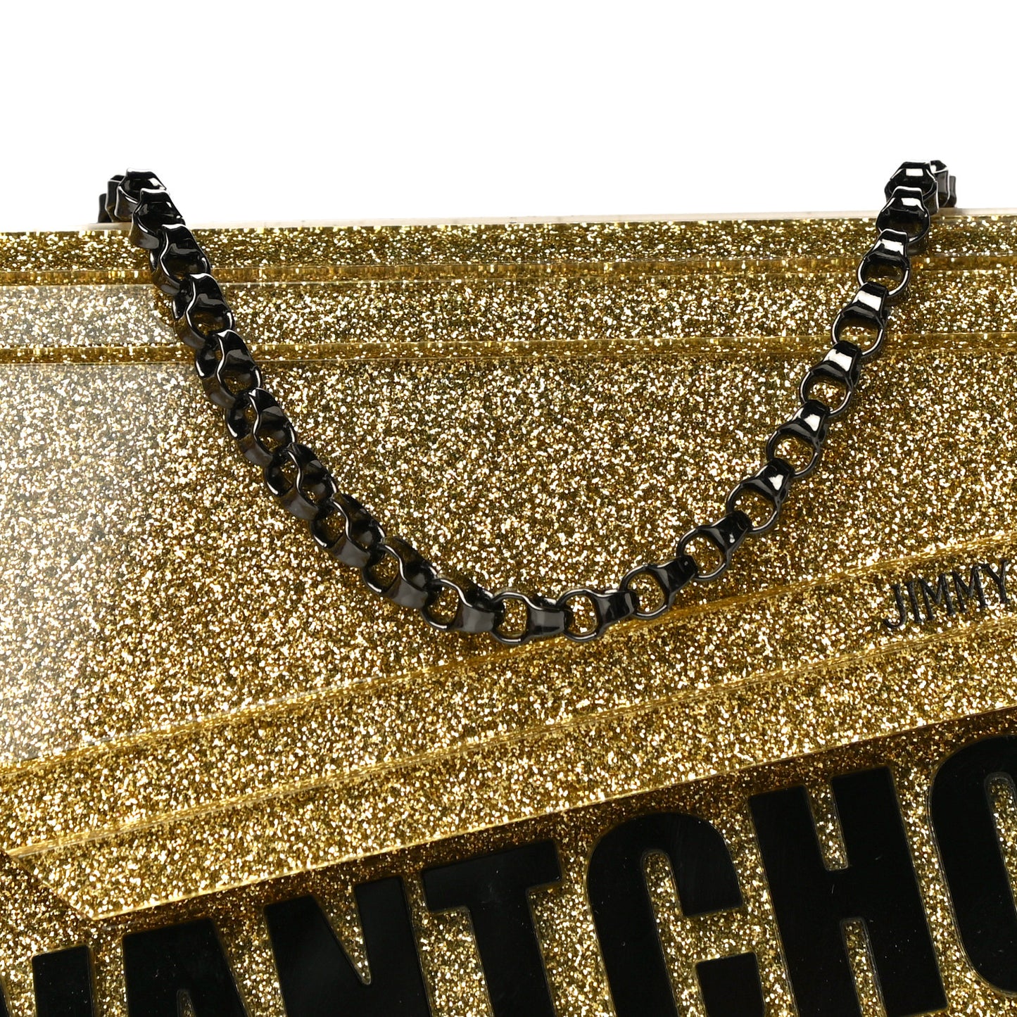 Acrylic Glitter I Want Choo Candy Clutch Gold