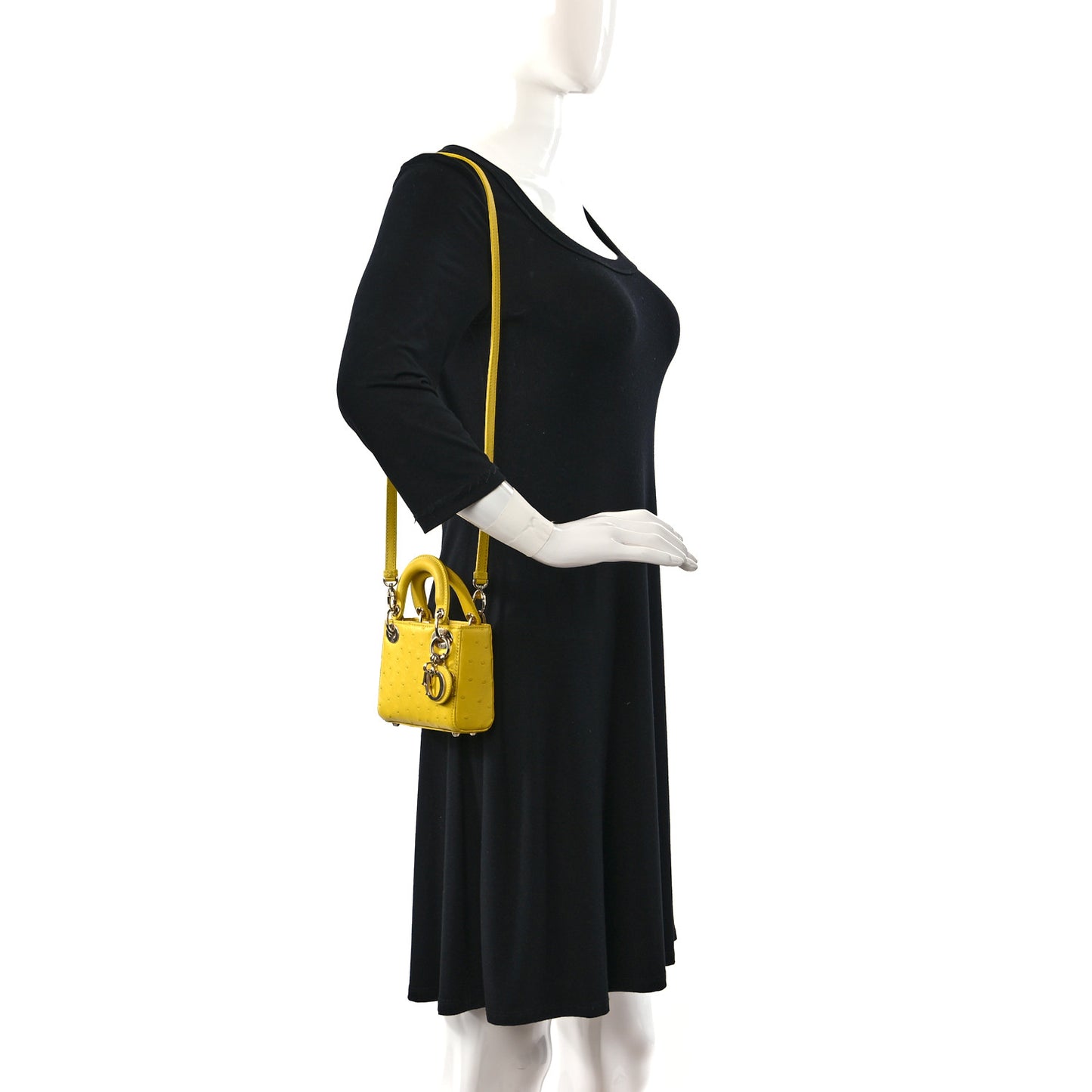 Ostrich Micro Lady Dior Yellow