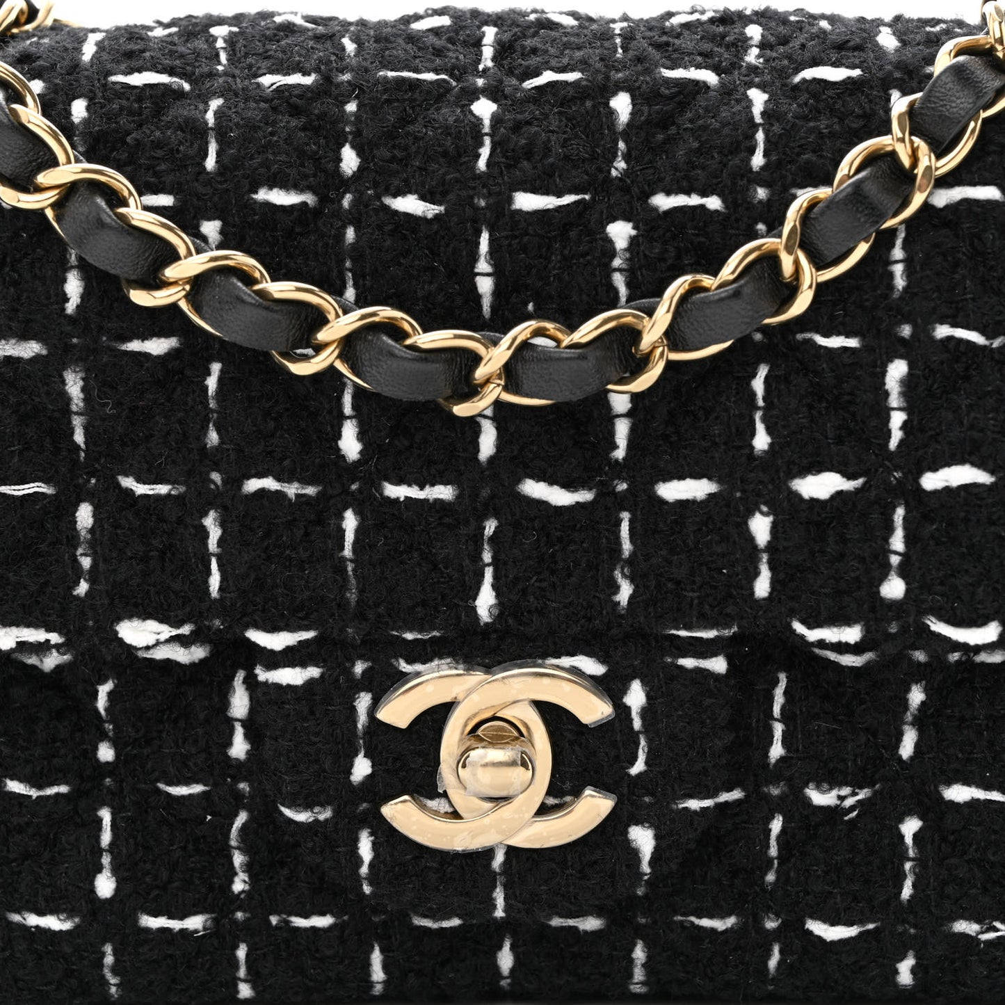 Tweed Quilted Mini Rectangular Flap Black White