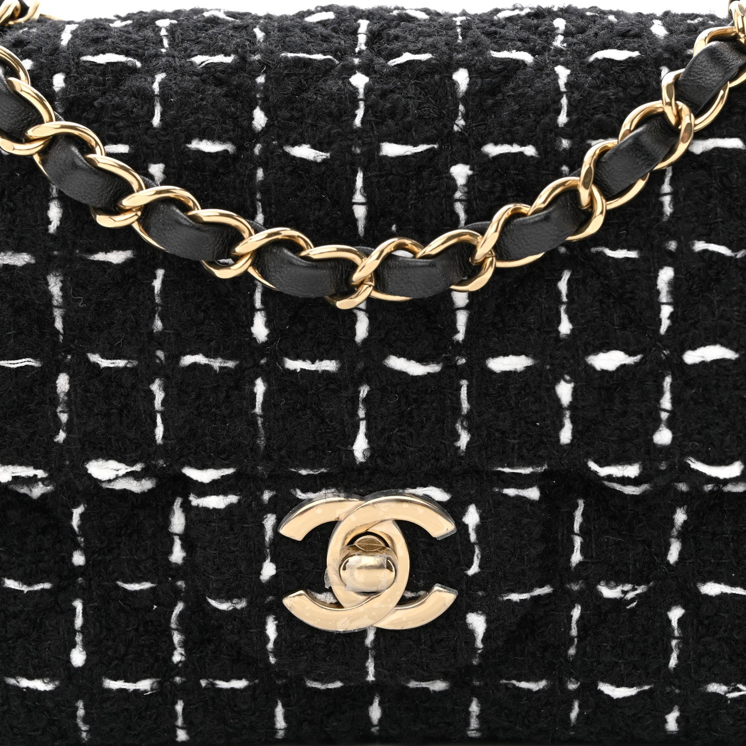 Chanel Tweed Quilted Mini Rectangular Flap Black White 8 of 11