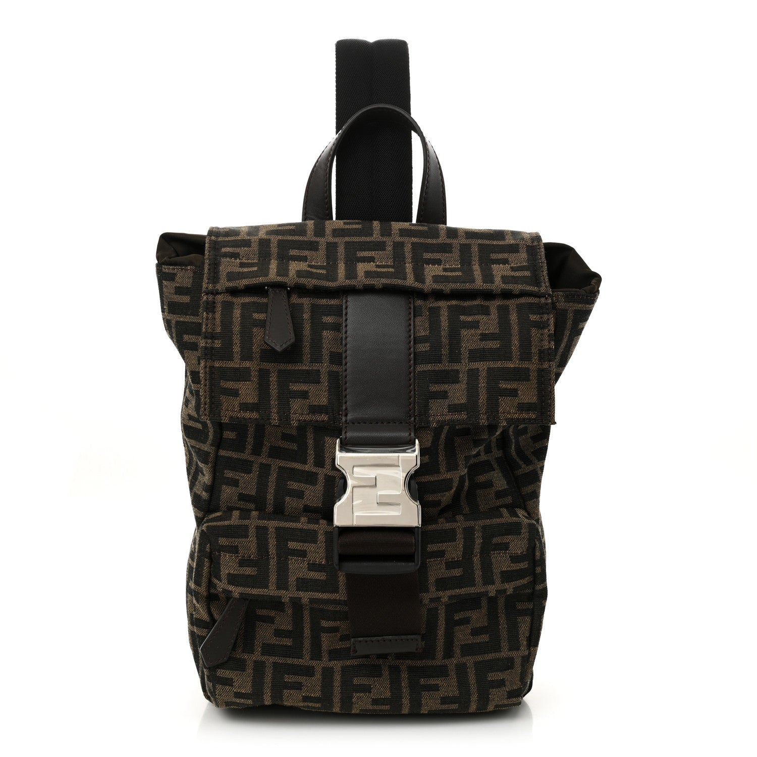 Fendi Recycled Fabric Jacquard Vitello Astro FF 1974 Small Fendiness Backpack Tobacco Moro Black 1 of 10