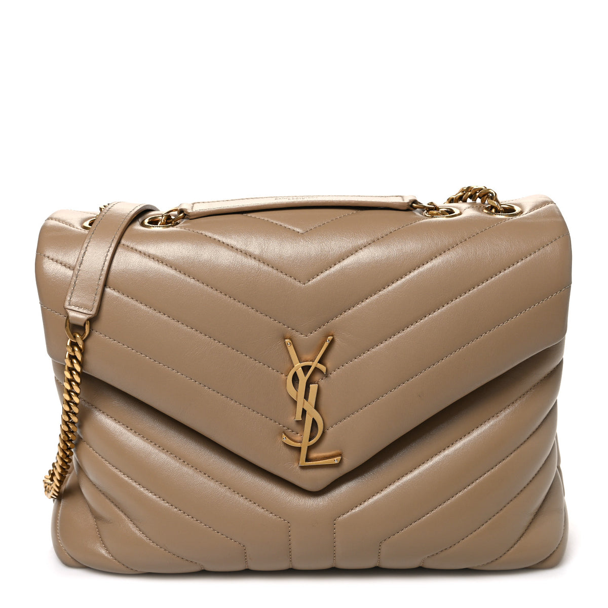 Calfskin Y Quilted Monogram Medium Loulou Chain Satchel Dark Beige