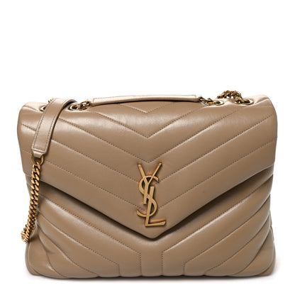 Saint Laurent Calfskin Y Quilted Monogram Medium Loulou Chain Satchel Dark Beige 1 of 9