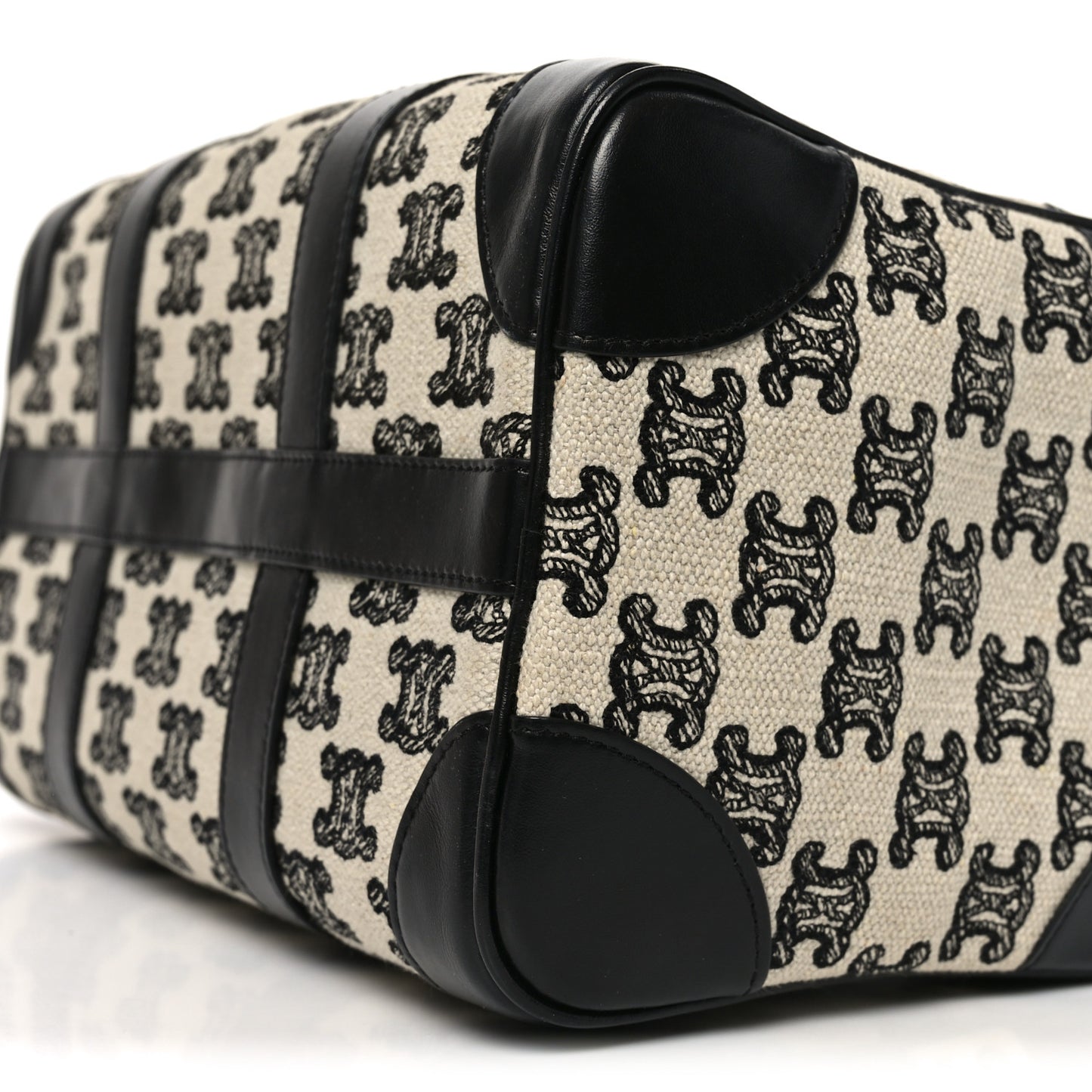 Canvas Calfskin Triomphe Embroidered Boston Bag Black