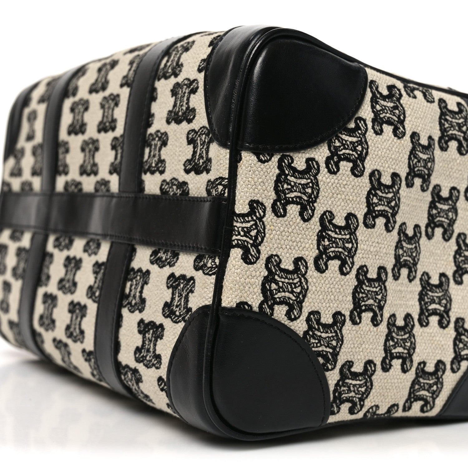 Celine Canvas Calfskin Triomphe Embroidered Boston Bag Black 9 of 9