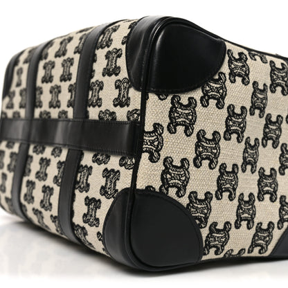 Celine Canvas Calfskin Triomphe Embroidered Boston Bag Black 9 of 9