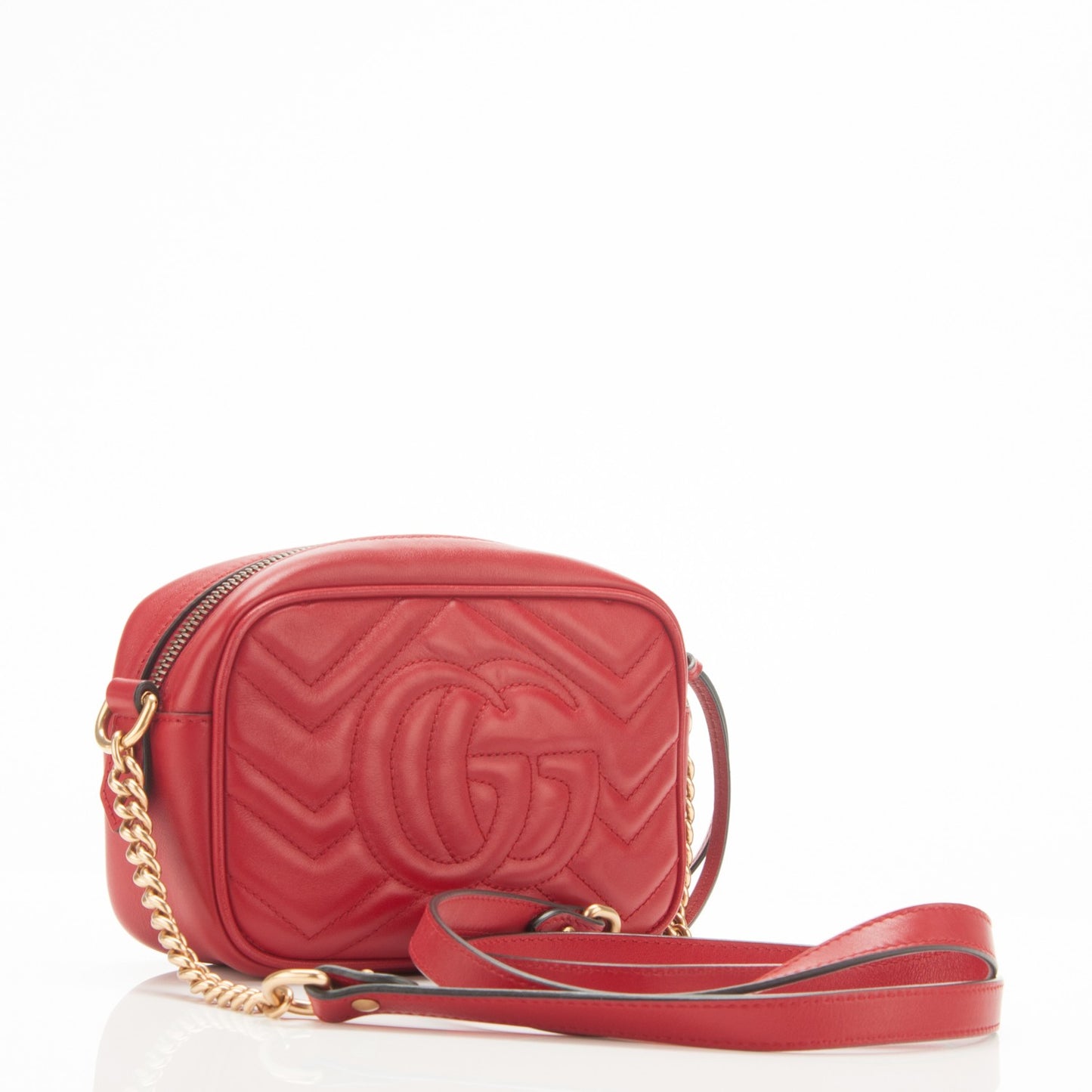 Calfskin Matelasse Mini GG Marmont Chain Shoulder Bag Hibiscus Red