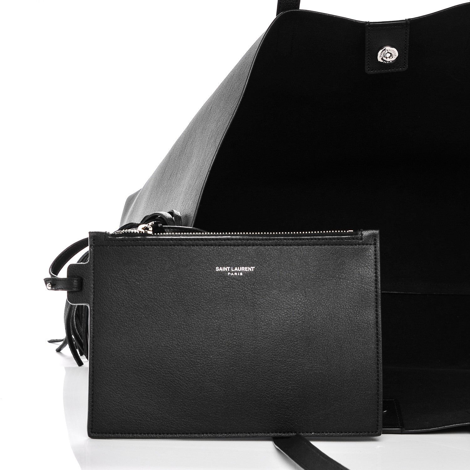 Saint Laurent Calfskin Large Fringe Shopping Tote Black 6 of 8