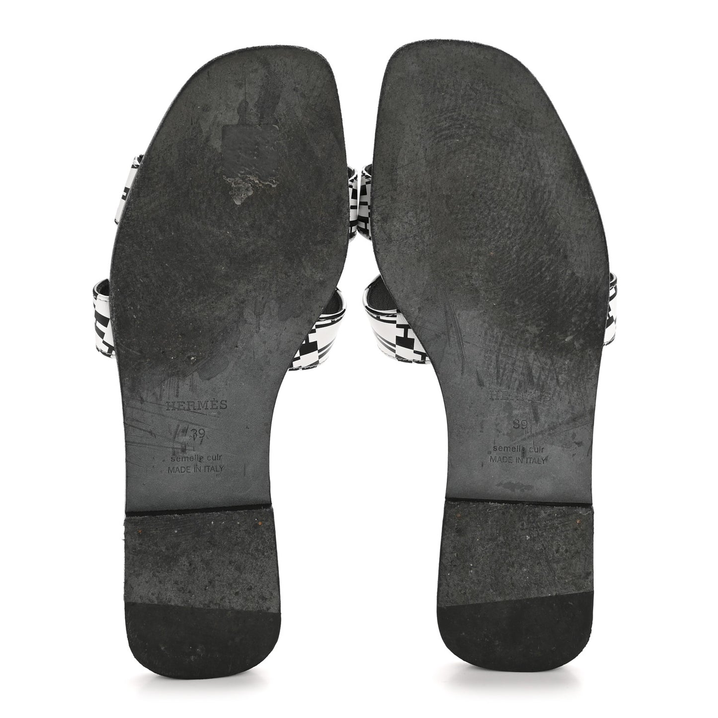 Calfskin Printed Op'H Oran Sandals 39 Black White