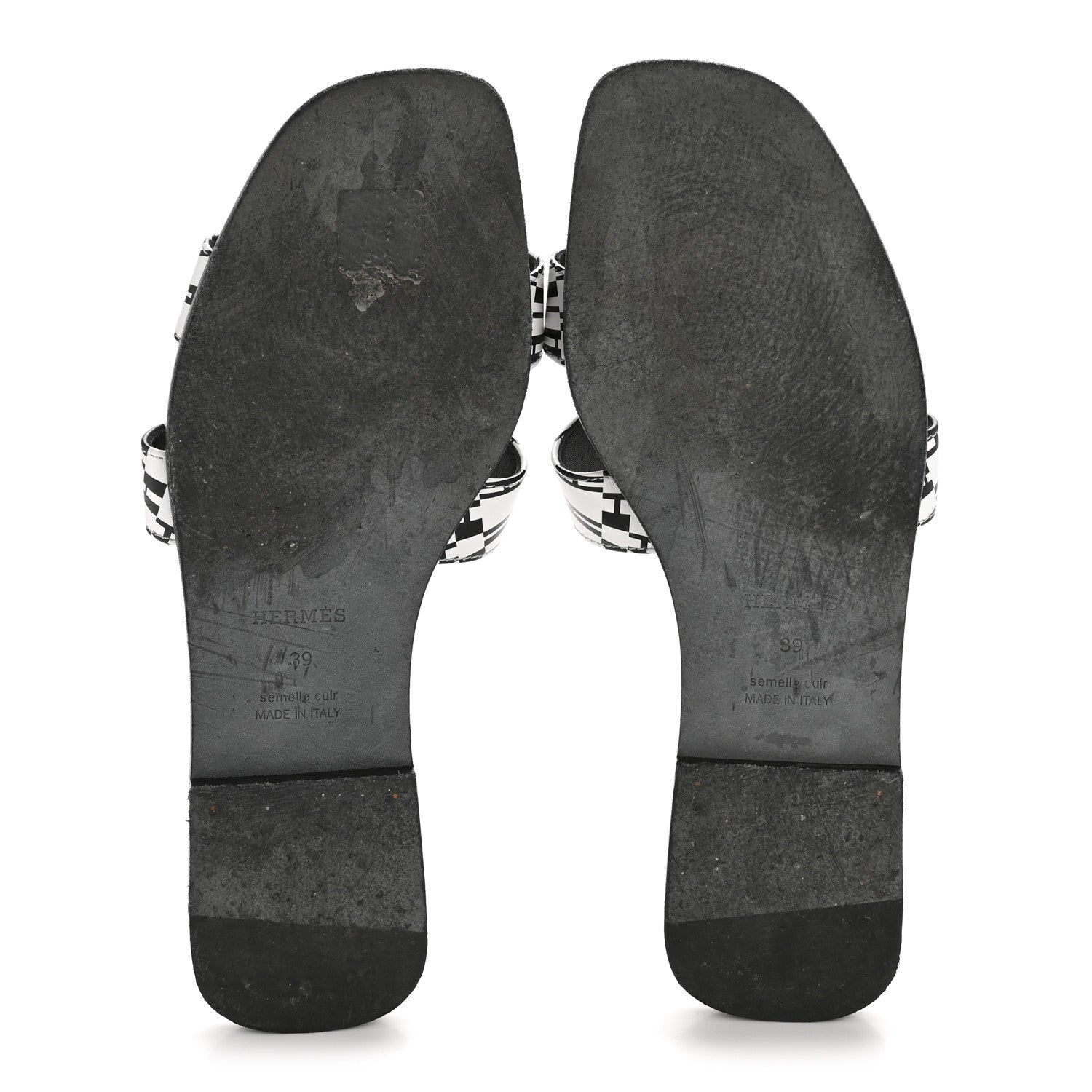 Hermes Calfskin Printed Op'H Oran Sandals 39 Black White 6 of 11