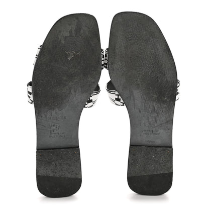 Hermes Calfskin Printed Op'H Oran Sandals 39 Black White 6 of 11