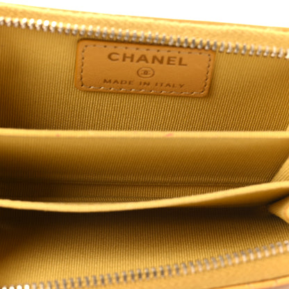 Chanel Metallic Lambskin Quilted Zip Around Coin Purse Wallet Yellow 5 of 10
