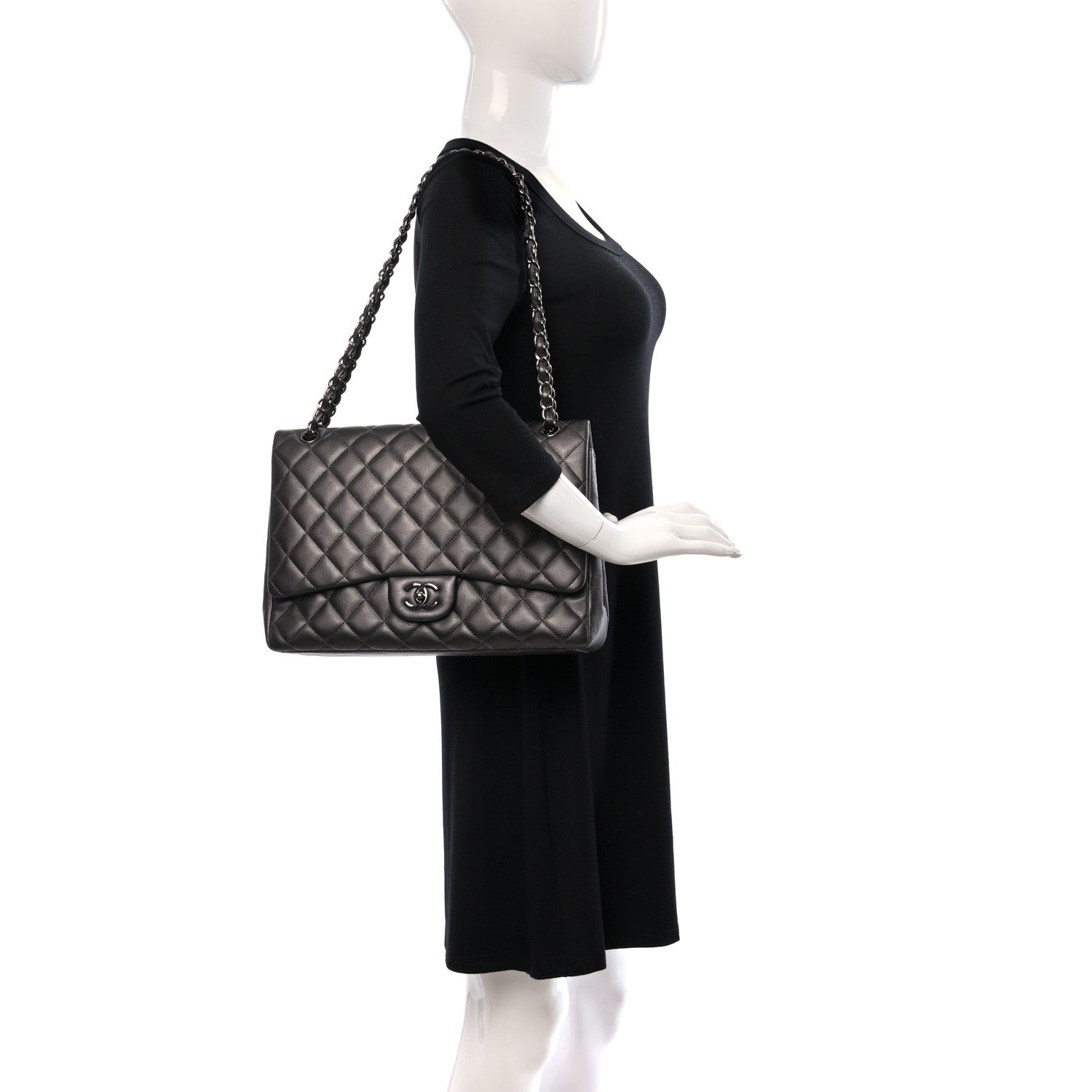 Chanel Metallic Lambskin Quilted Maxi Single Flap Grey 2 of 10
