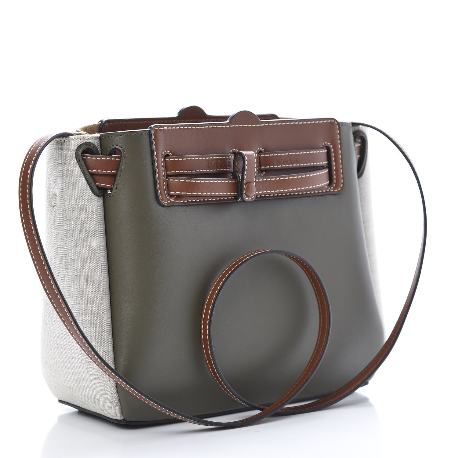 Loewe Calfskin Linen Mini Lazo Tote Khaki Green 3 of 11