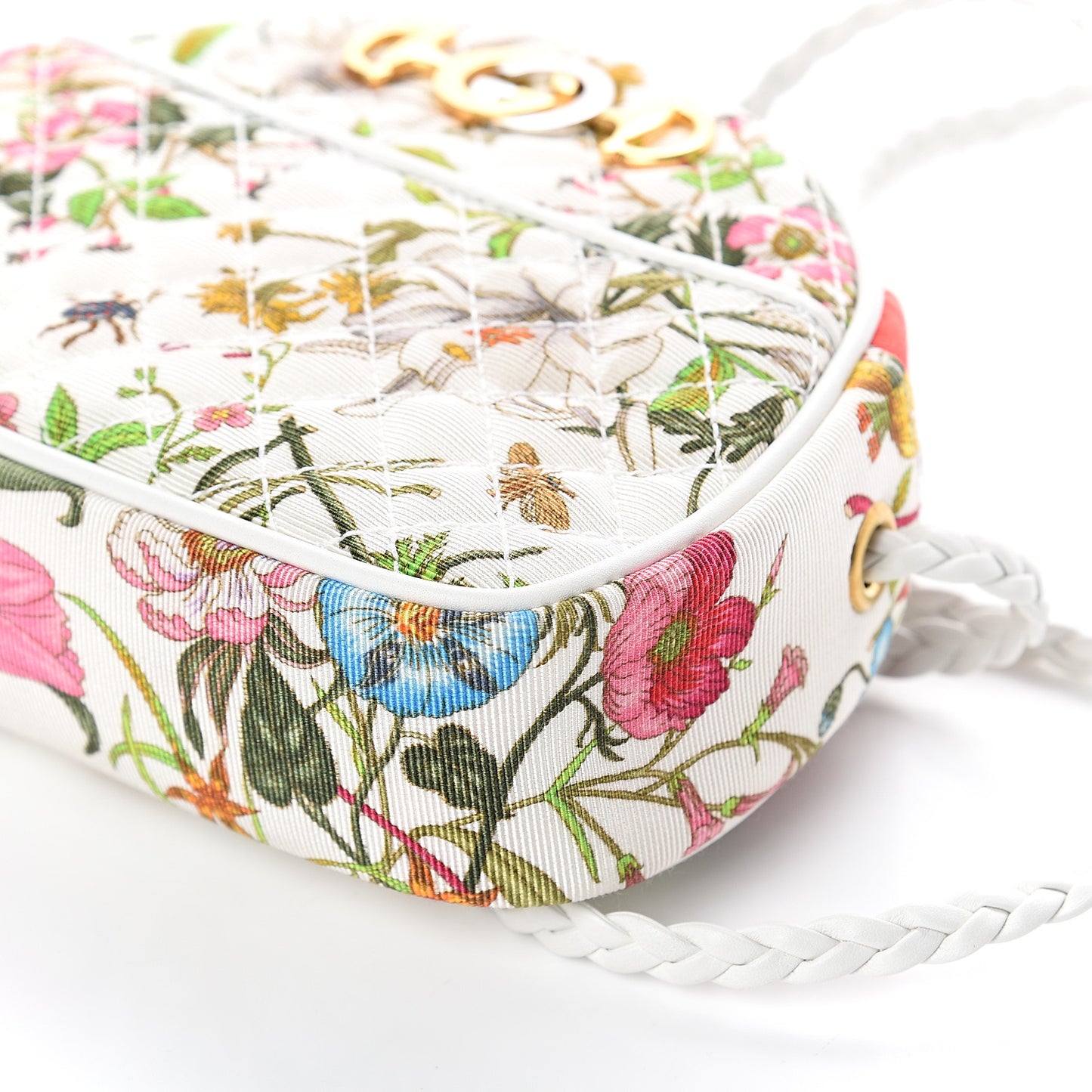 Canvas Flora Floral Trapuntata Mini Zumi Dome Shoulder Bag White