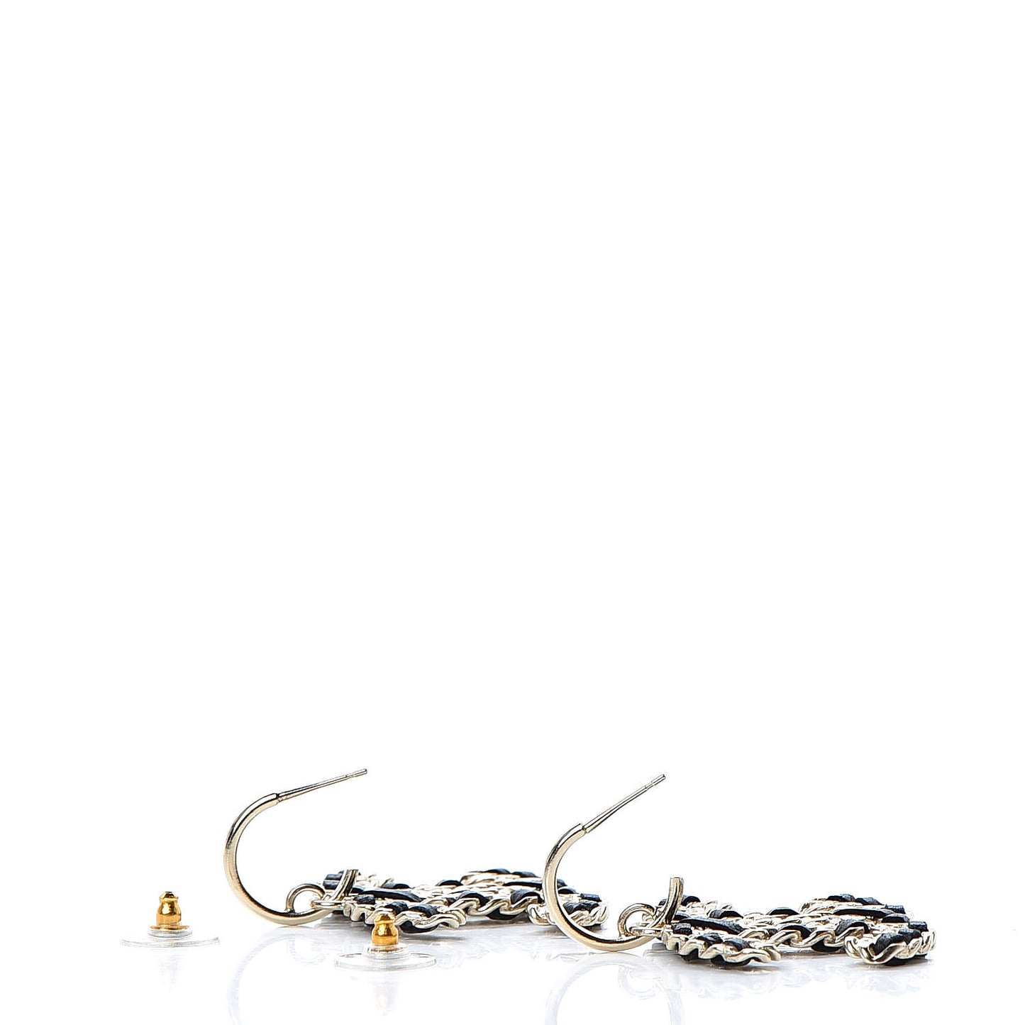Crystal Lambskin Chain CC Vintage Allure Stud Earrings Black Gold