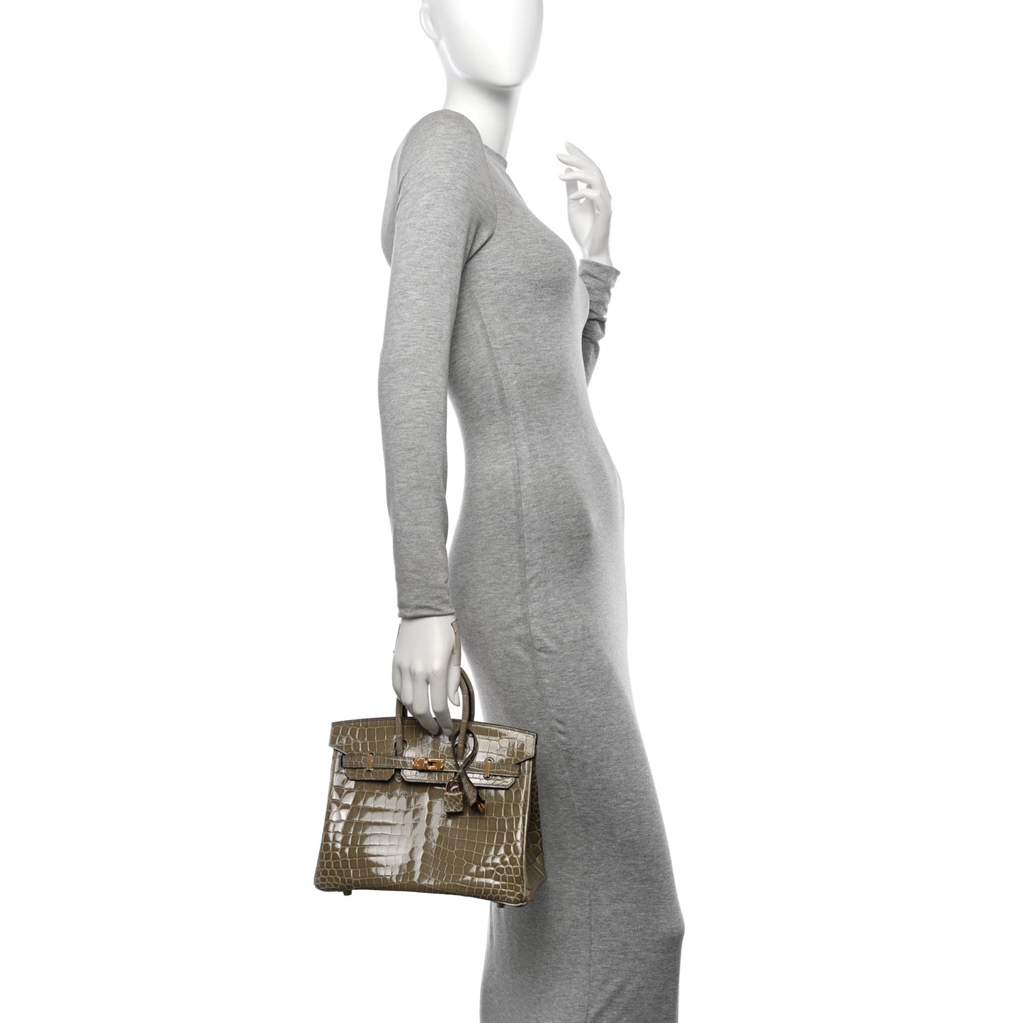 Shiny Niloticus Crocodile Birkin 25 Gris Tourterelle