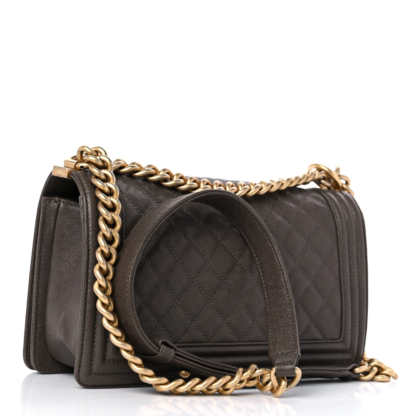 Caviar Quilted Medium Boy Flap Khaki