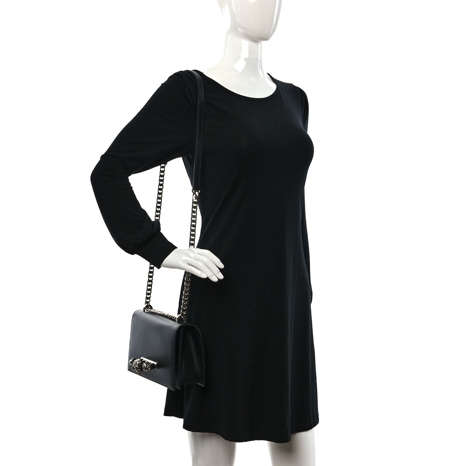 Alexander McQueen Calfskin Knuckle Shoulder Bag Black 2 of 14