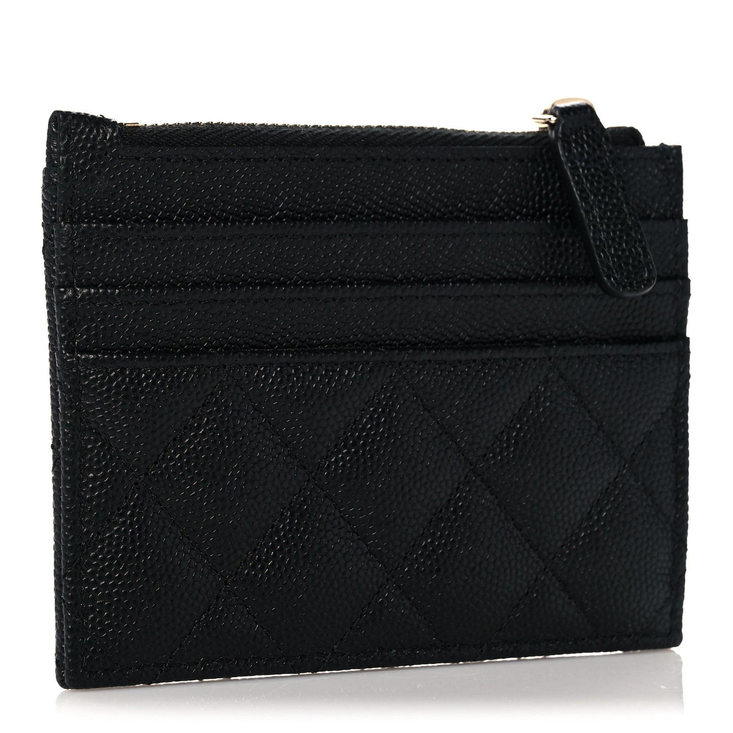 Caviar Quilted CC Zip Card Holder Black