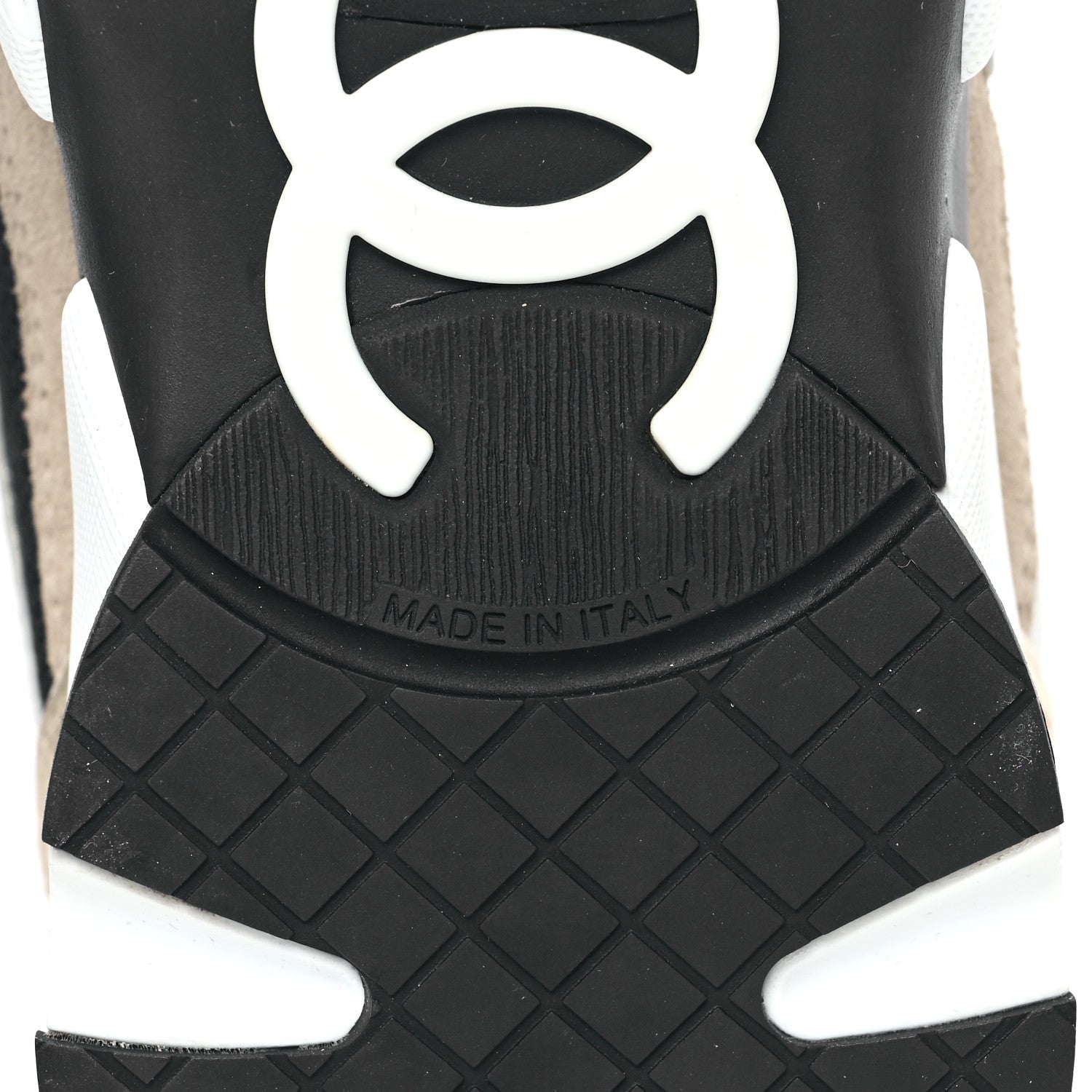 Chanel Mesh Suede Calfskin Womens CC Sneakers 39 White Black Beige Gold 6 of 10