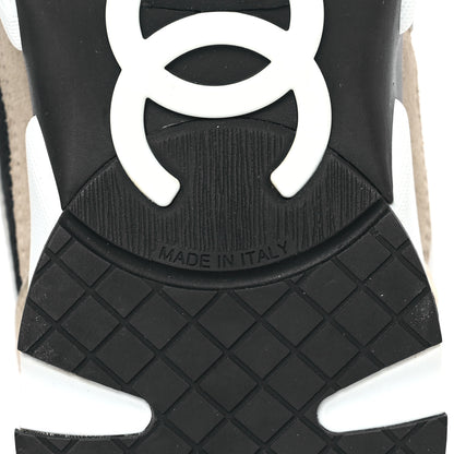 Chanel Mesh Suede Calfskin Womens CC Sneakers 39 White Black Beige Gold 6 of 10