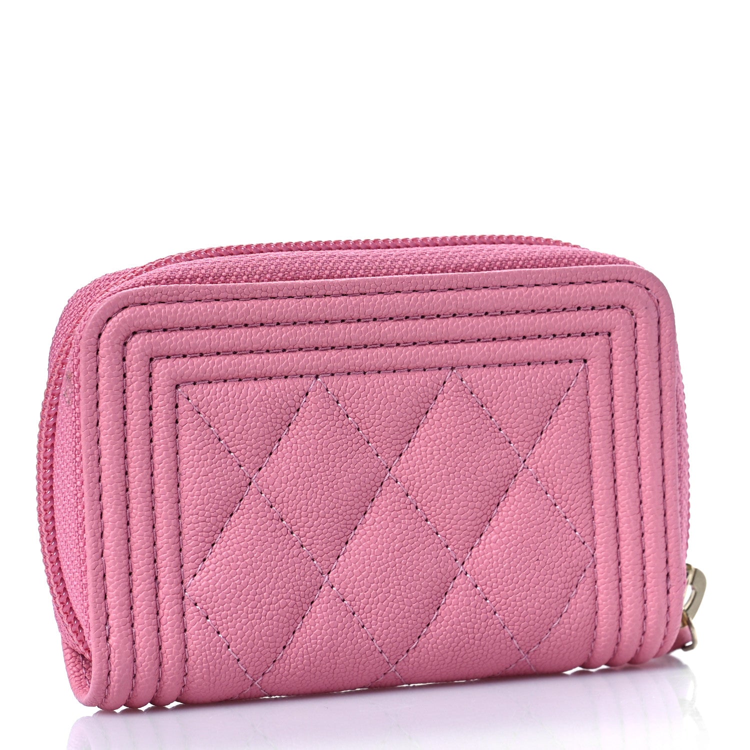 Chanel Caviar Quilted Boy Zip Around Coin Purse Wallet Pink 3 of 10