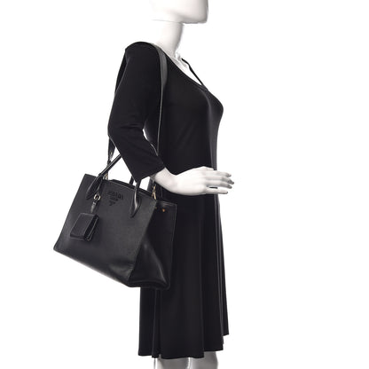 Prada Saffiano Cuir Calfskin Medium Monochrome Top Handle Tote Black 2 of 11