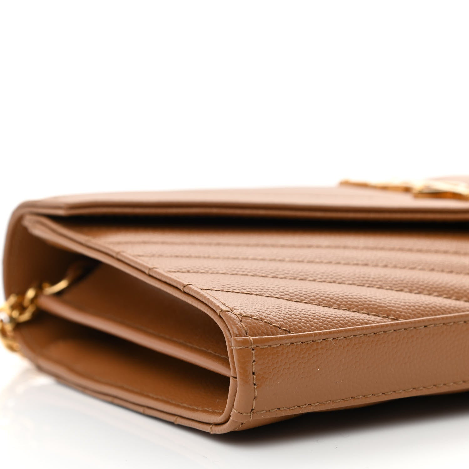 Saint Laurent Grain De Poudre Matelasse Chevron Monogram Chain Wallet Dark Natural 8 of 10
