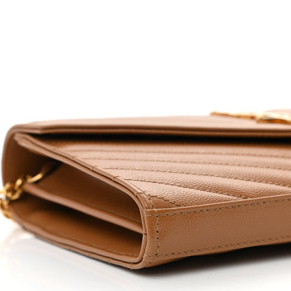 Saint Laurent Grain De Poudre Matelasse Chevron Monogram Chain Wallet Dark Natural 8 of 10