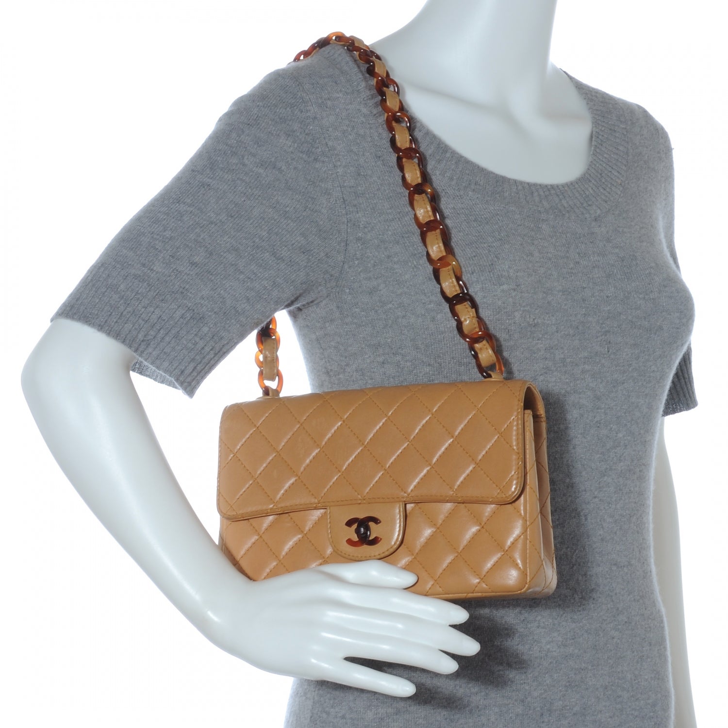Chanel Lambskin Tortoise Chain Small Flap Beige 2 of 9