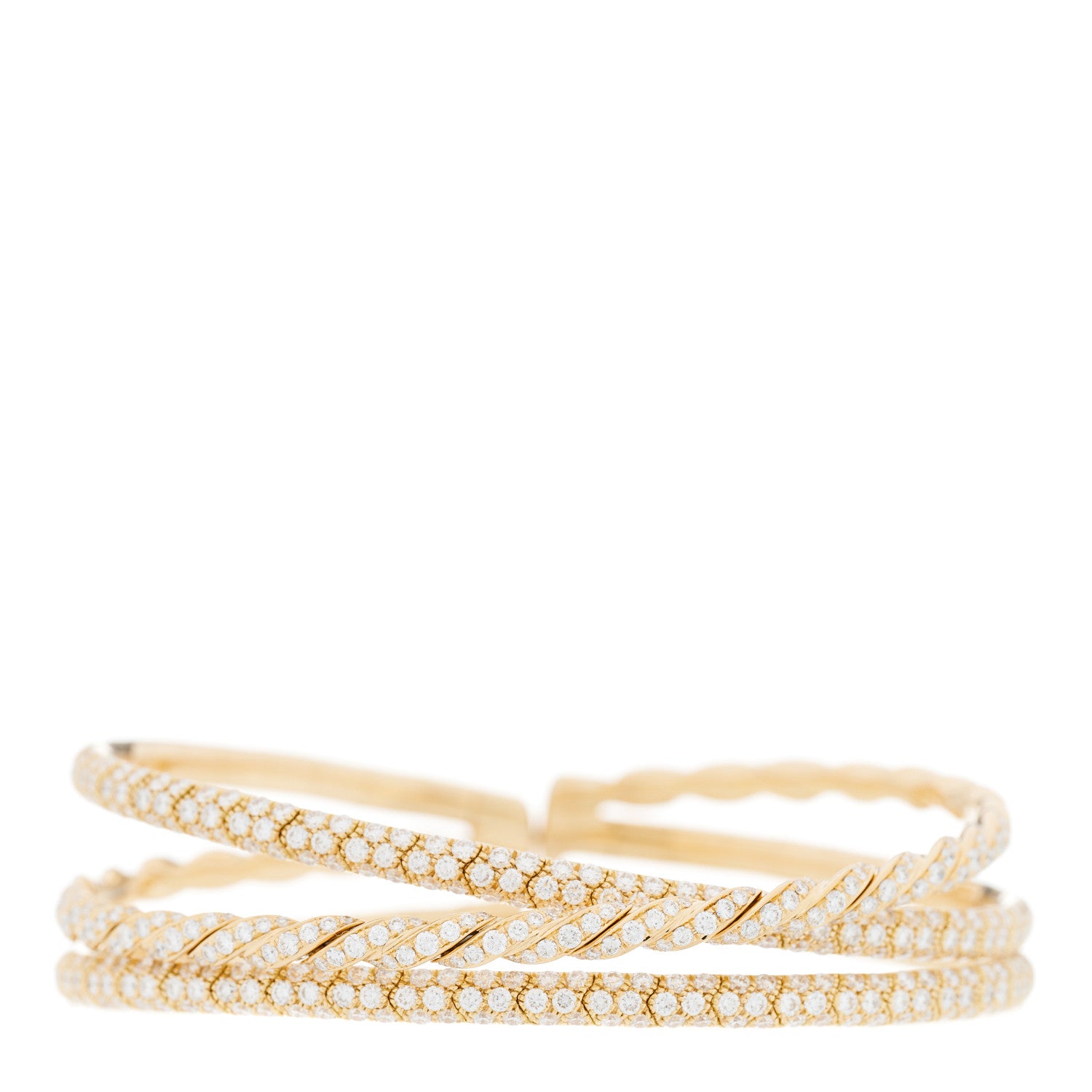 David Yurman 18K Yellow Gold Diamond Paveflex Three Row Bracelet 1 of 4