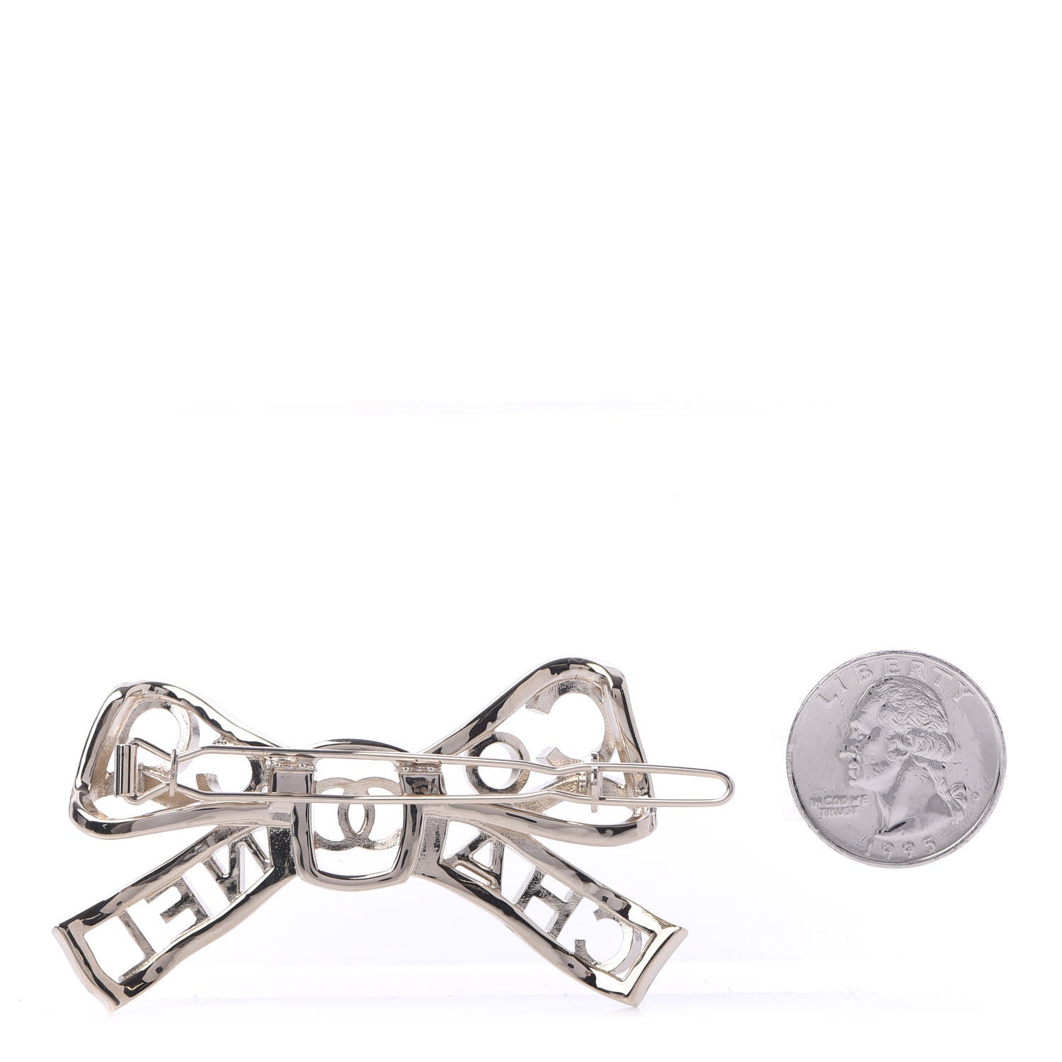 Chanel Metal Crystal Bow-tiful CC Hair Clip Gold 2 of 5