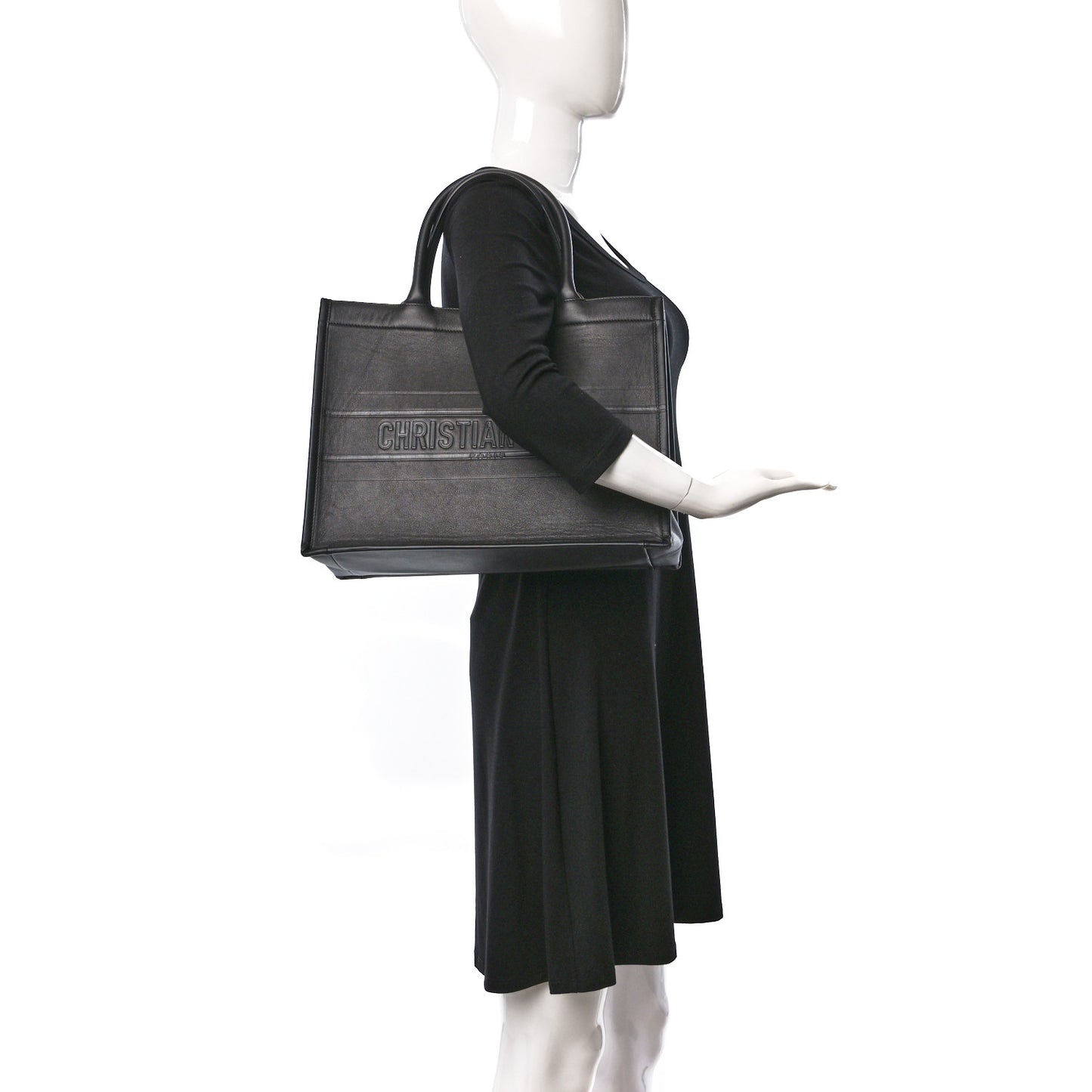 Calfskin Embossed Medium Book Tote Black